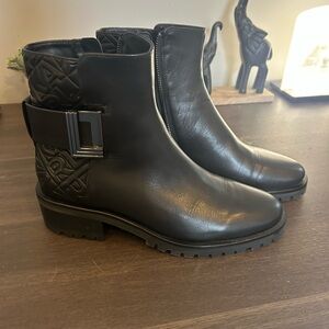 Karl Lagerfeld Black Quilted Ankle Boots with Buckle
